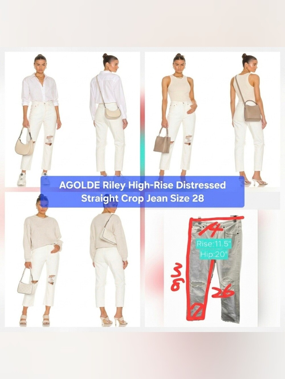 AGOLDE Riley High-Rise Distressed Straight Crop Jeans Size 28